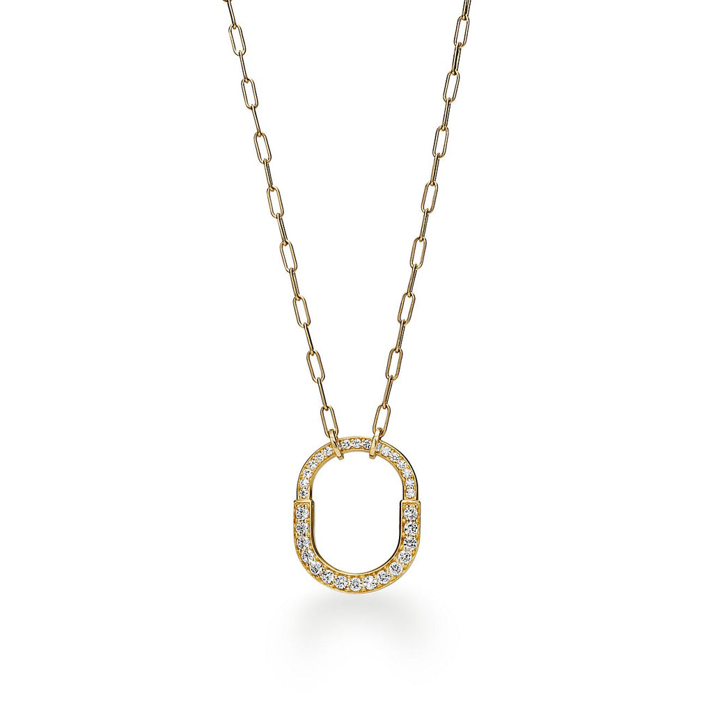 18K T Lock Pendant Pave Diamonds Necklace