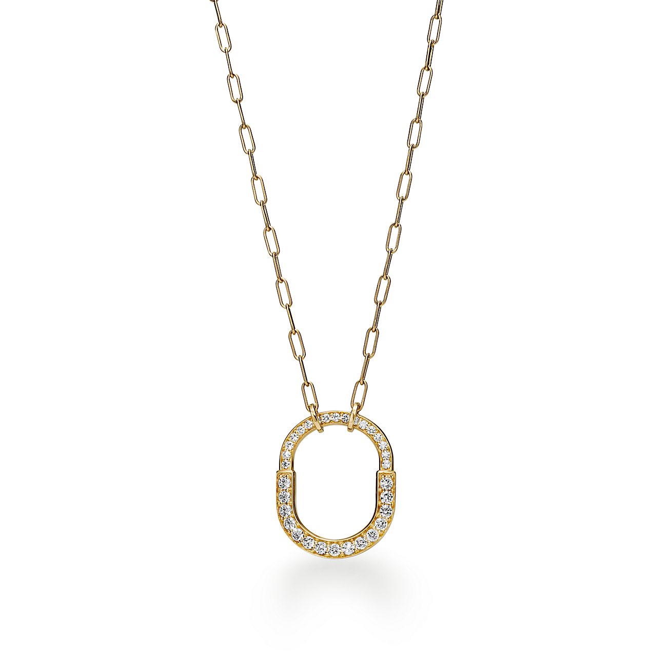18K T Lock Pendant Pave Diamonds Necklace