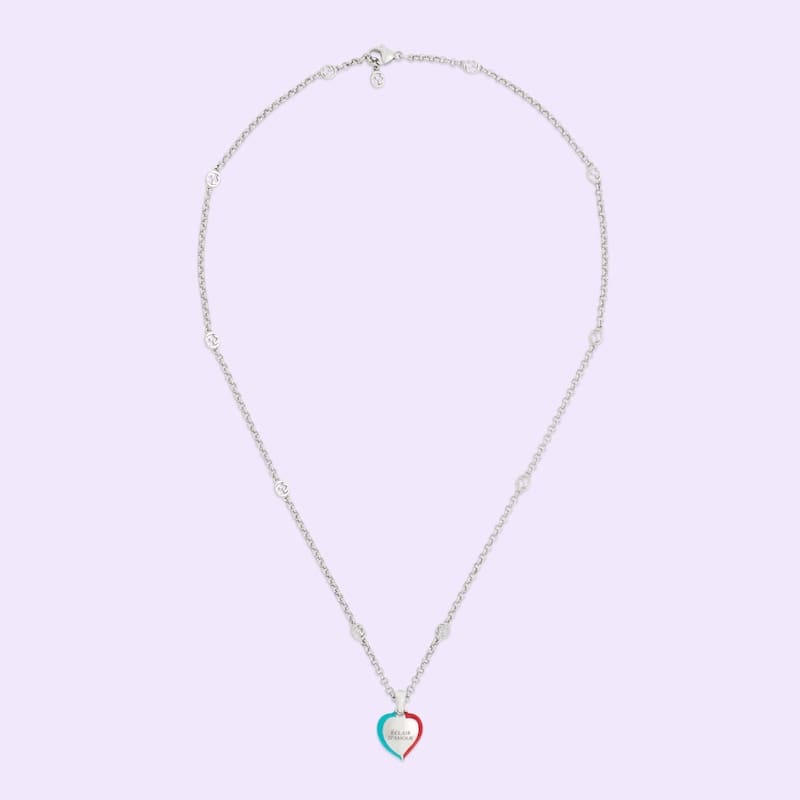 GG Interlocking G Heart Lightning Charm Necklace