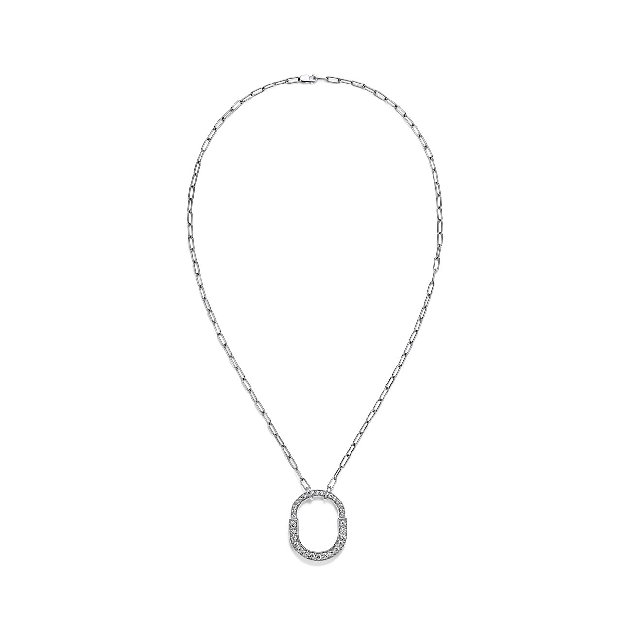 18K T Lock Pendant Pave Diamonds Necklace