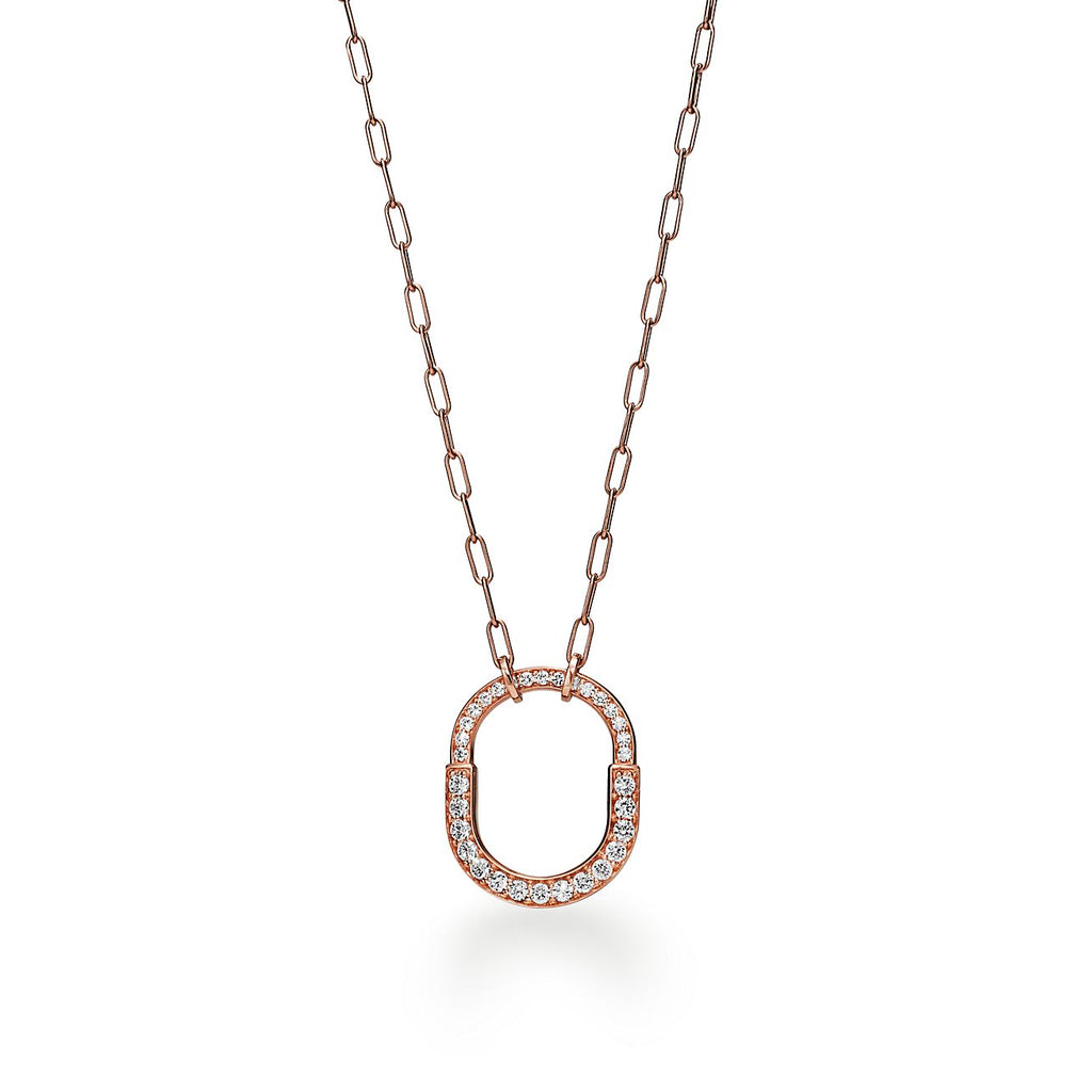 18K T Lock Pendant Pave Diamonds Necklace