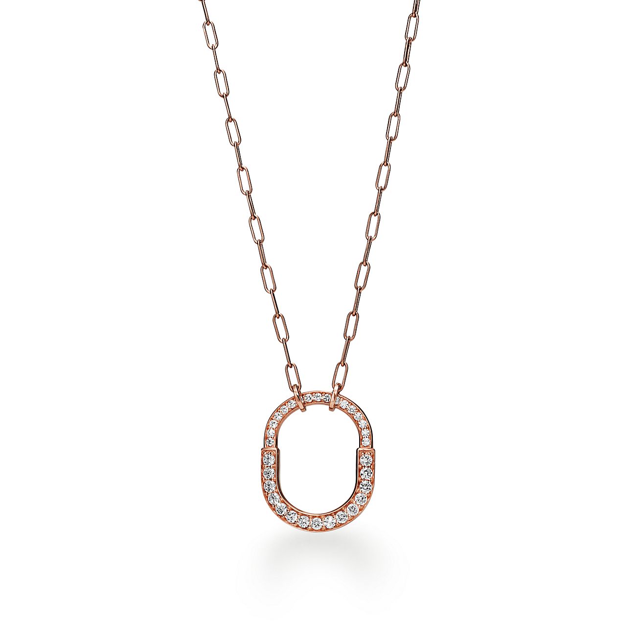 18K T Lock Pendant Pave Diamonds Necklace