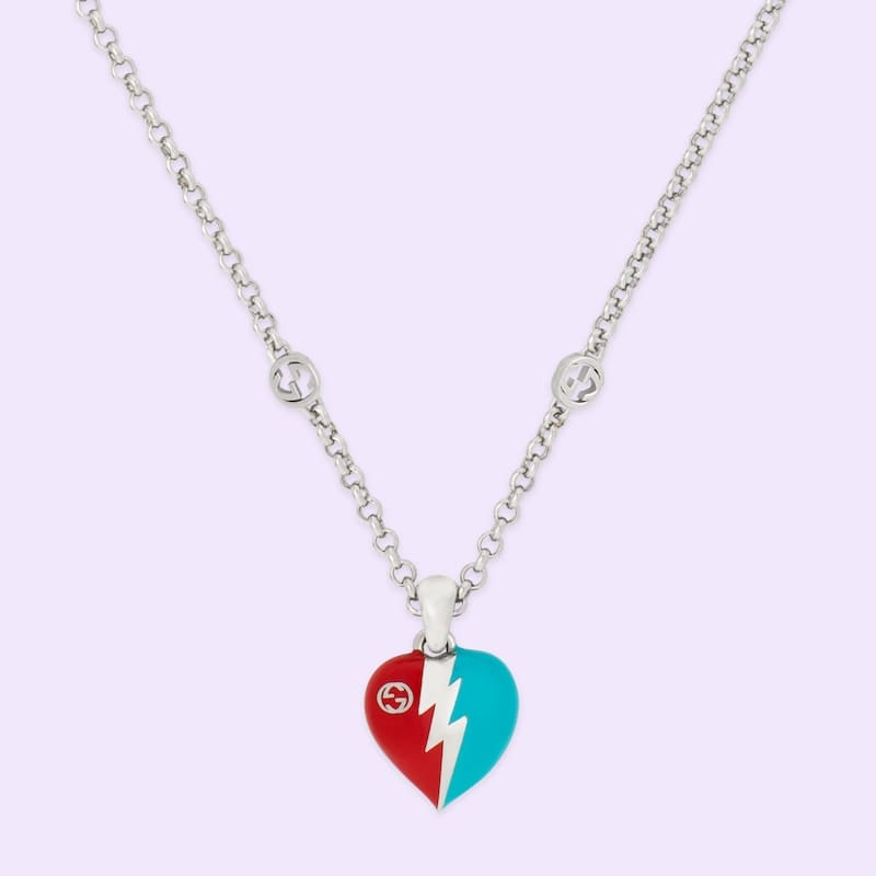 GG Interlocking G Heart Lightning Charm Necklace