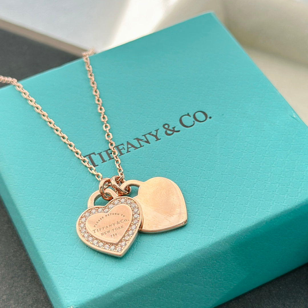 18K T Red Double Heart Diamond Necklaces