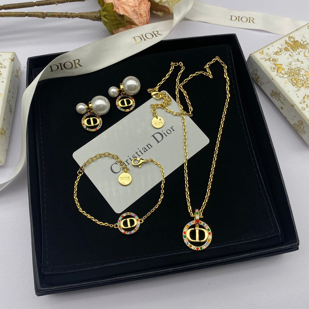 18K Petit CD Multicolor Crystals Necklace