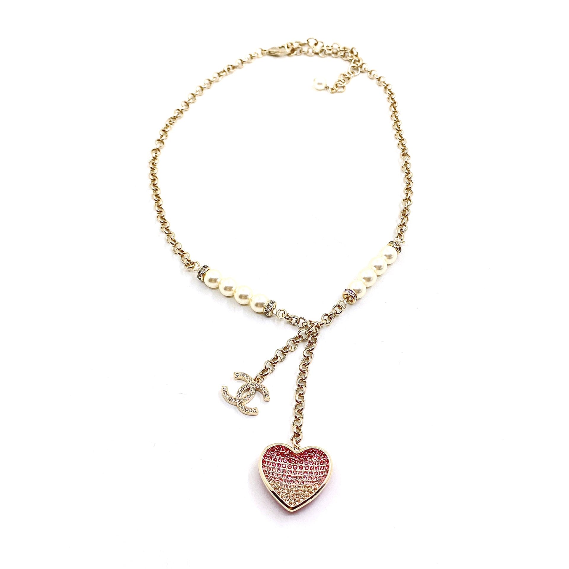 18K CC Pink Heart Diamonds Necklace
