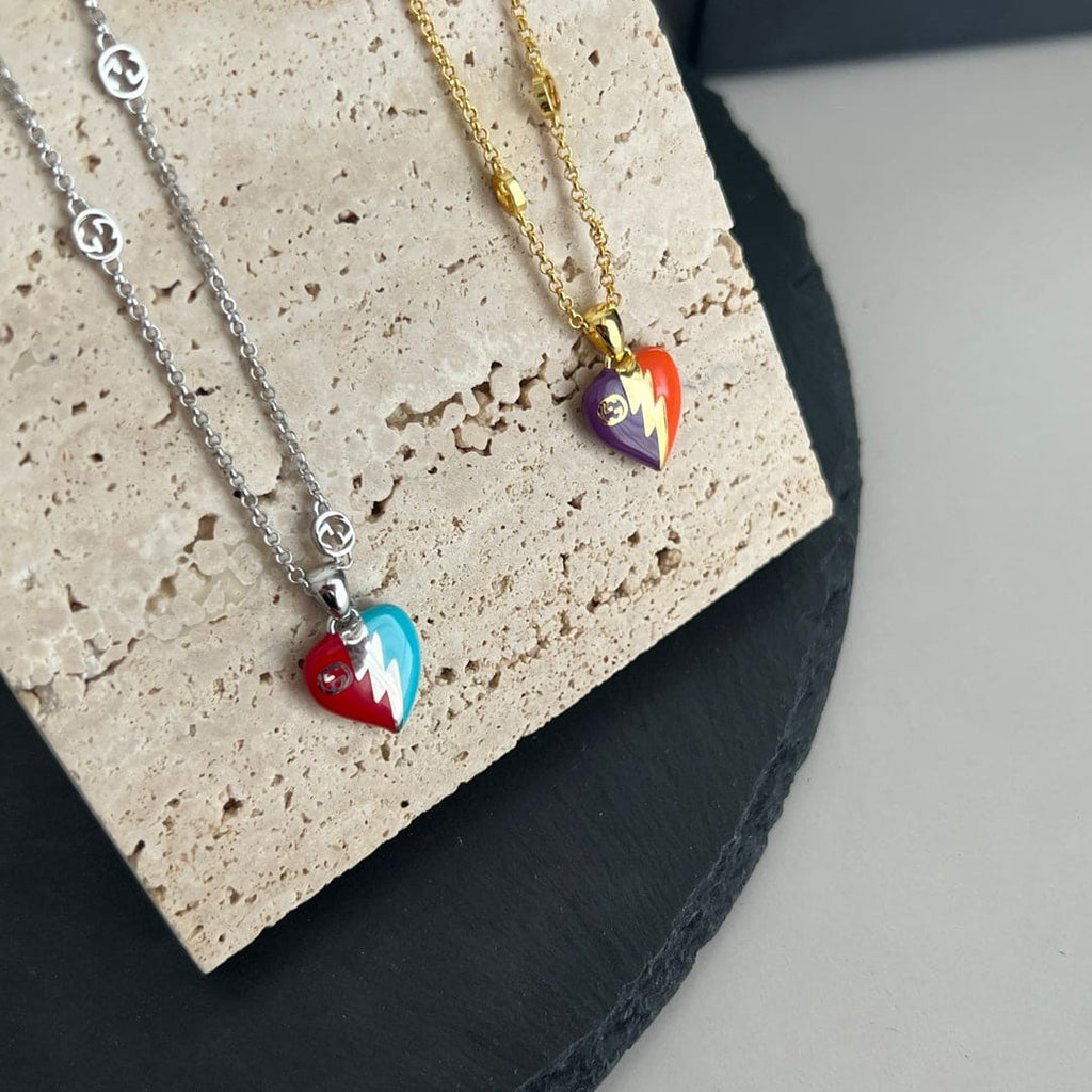 GG Interlocking G Heart Lightning Charm Necklace