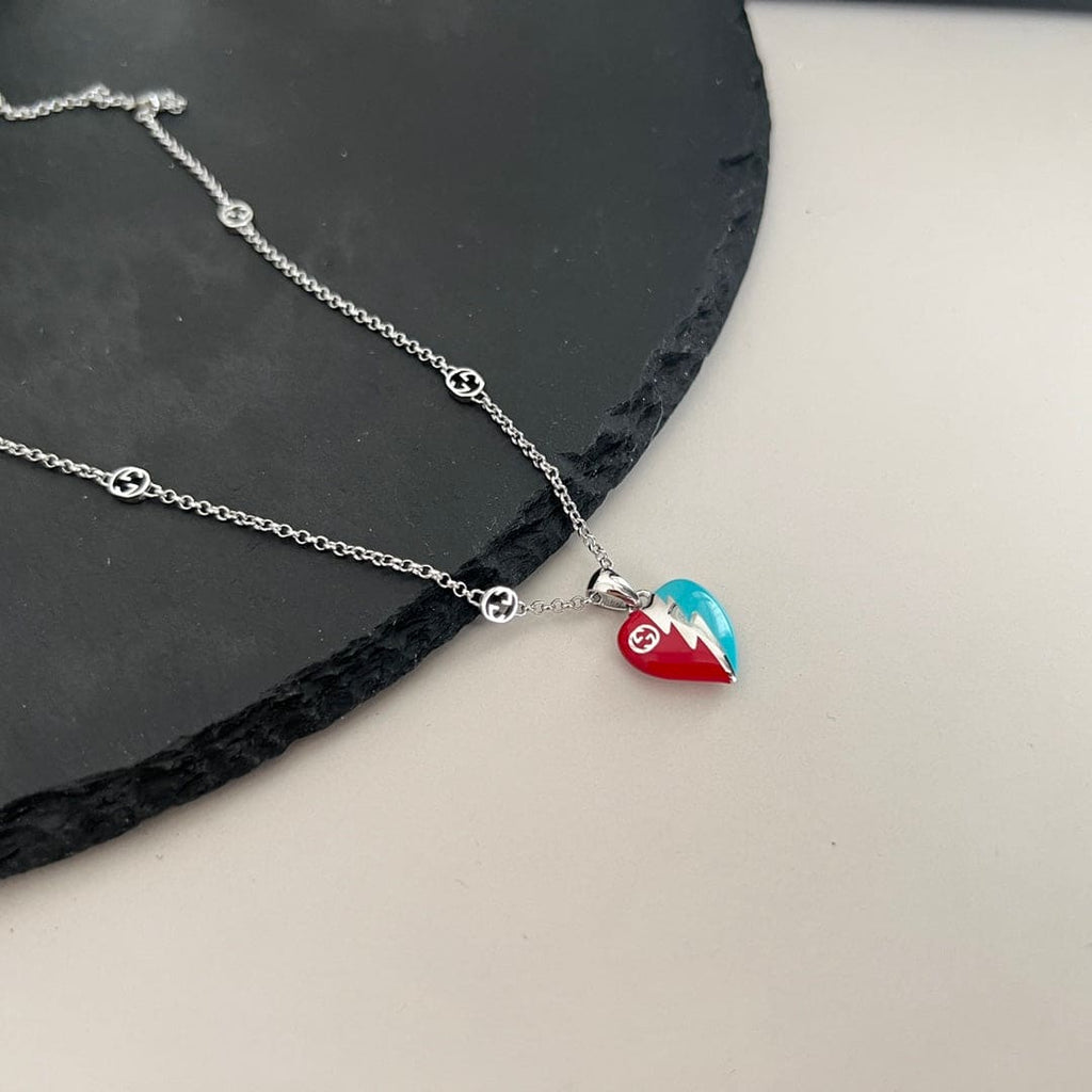 GG Interlocking G Heart Lightning Charm Necklace
