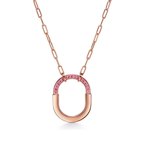 18K T Lock Pink Pave Diamonds Necklace