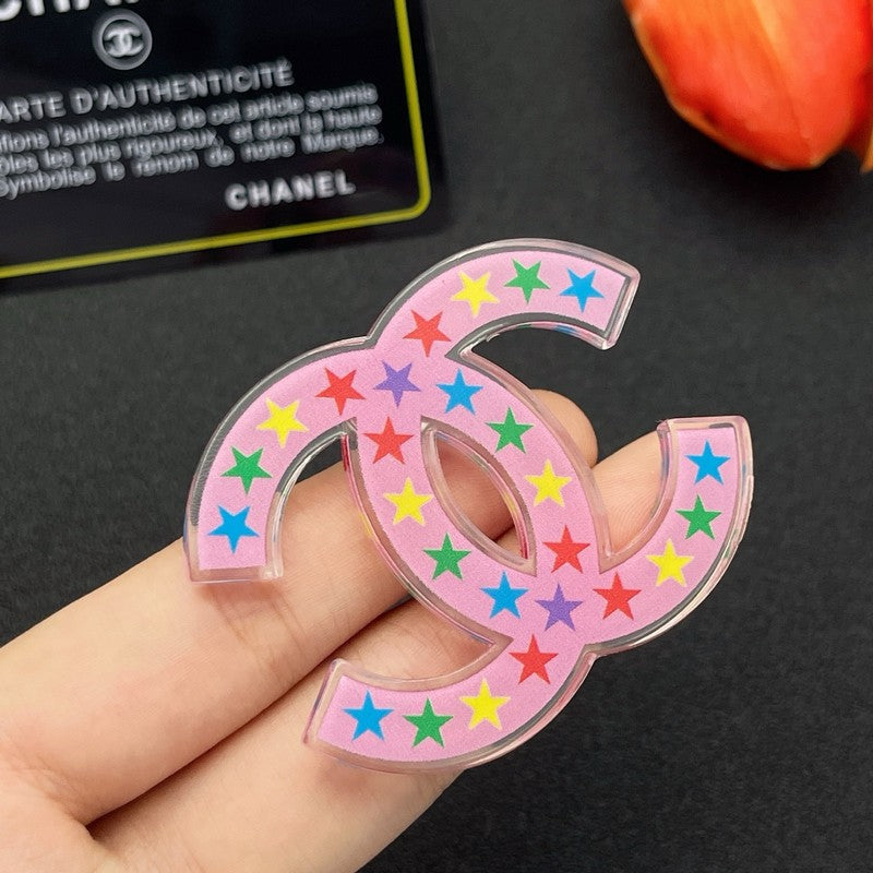 18K CC Pink & Black Star Brooch