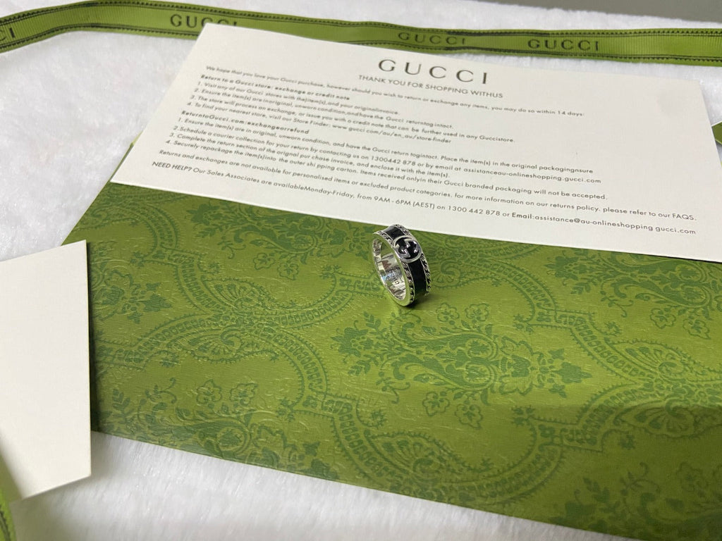 GG Interlocking G Black Enamel Ring