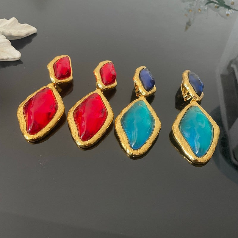 18K Saint Red & Blue Crystal Gold Earrings