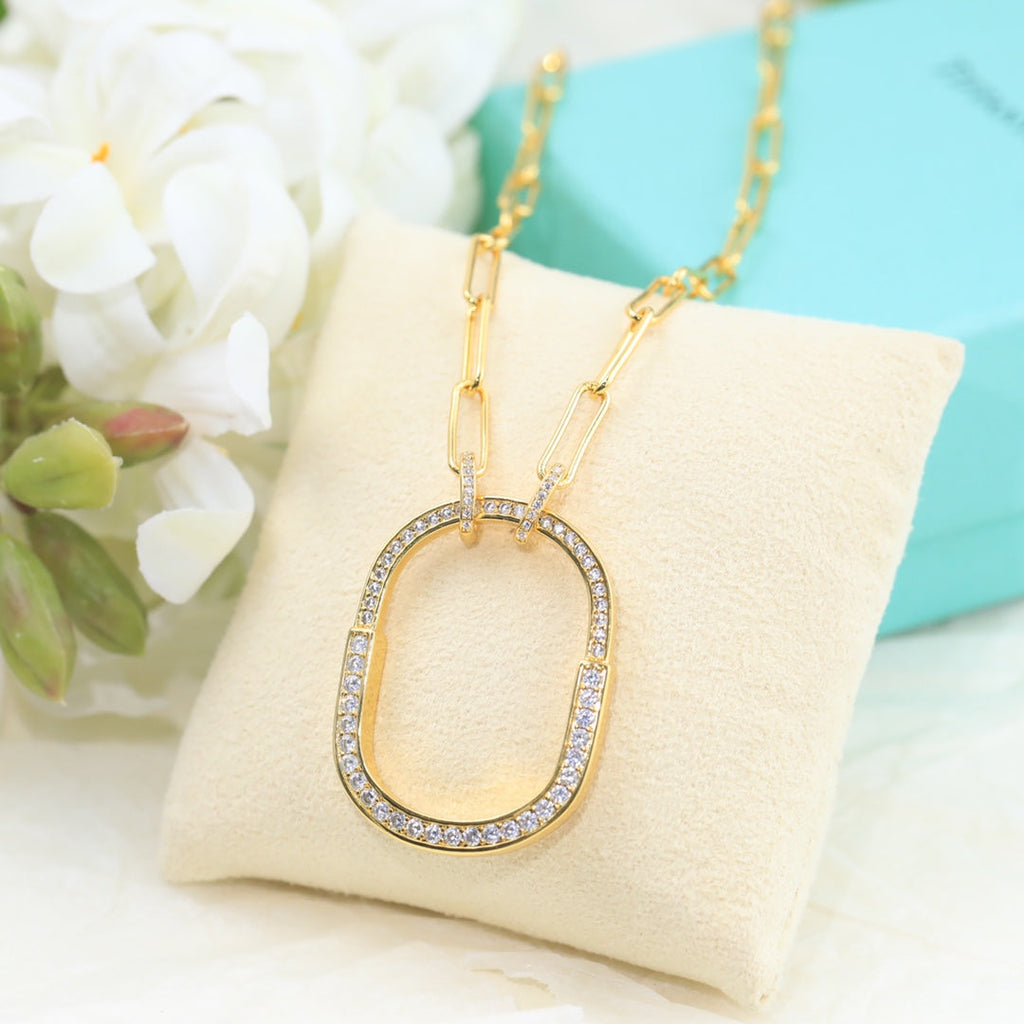18K T Lock Pendant Pave Diamonds Necklace