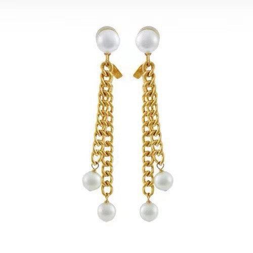 18K Triomphe Chain Pearl Earrings