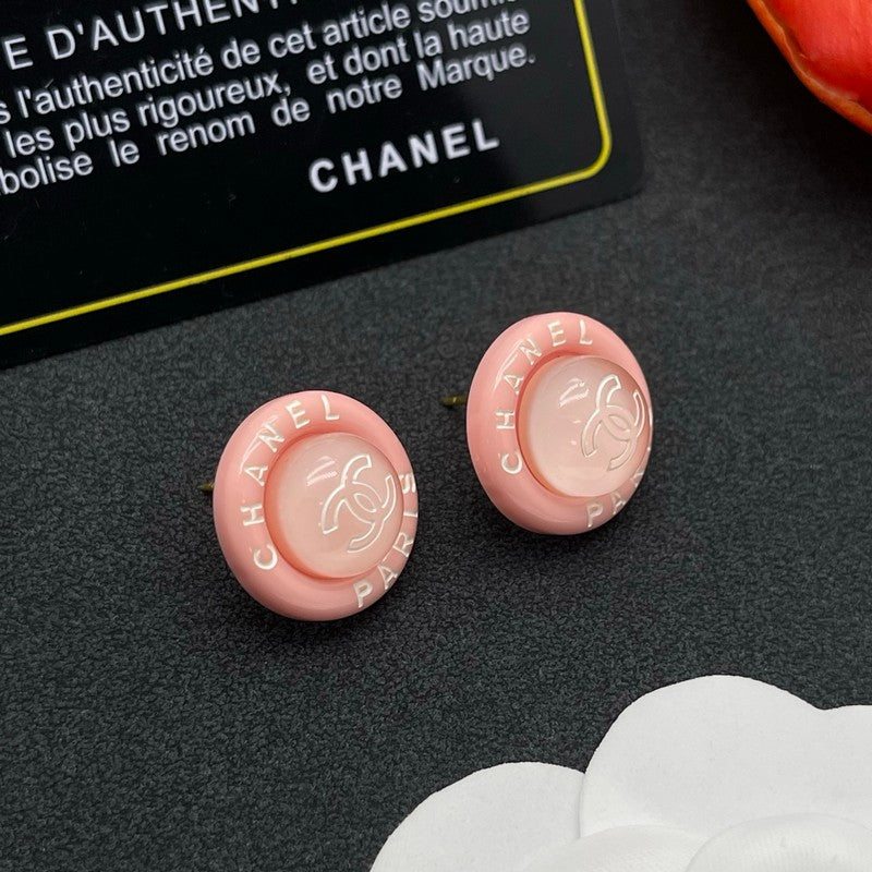 18K CC Pink Round Earrings