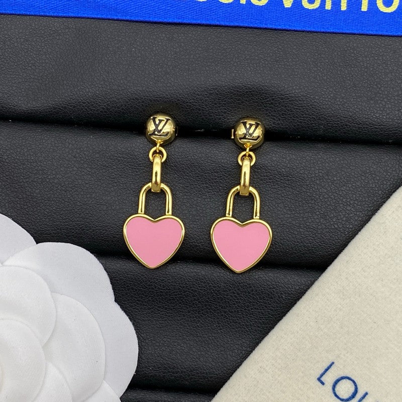 18K Louis Pink Heart Gold Earrings