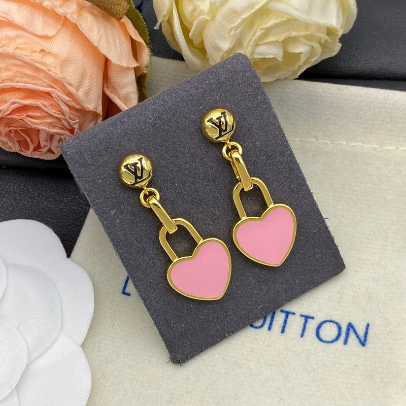 18K Louis Pink Heart Gold Earrings