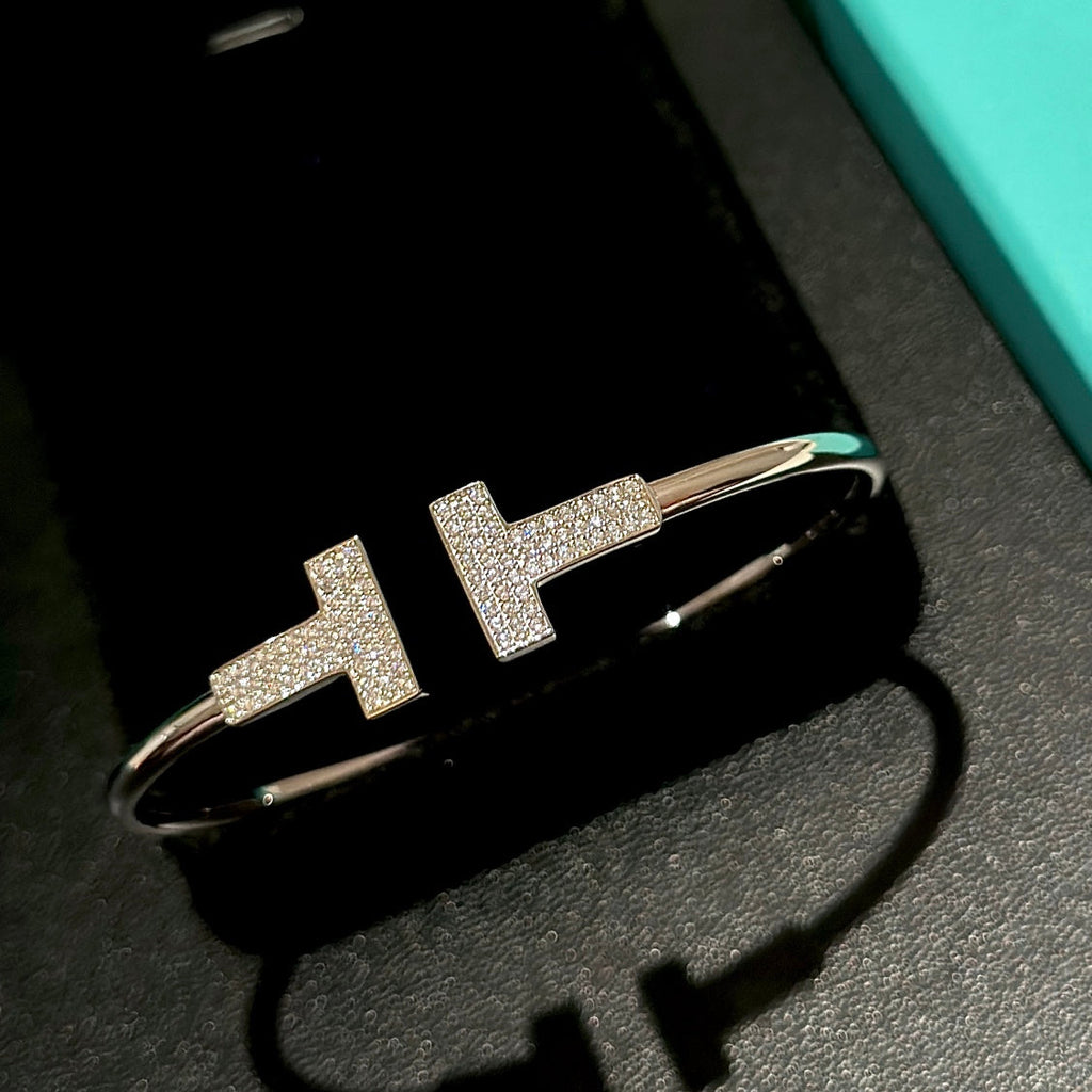 18K T Wide Diamond Wire Bracelet