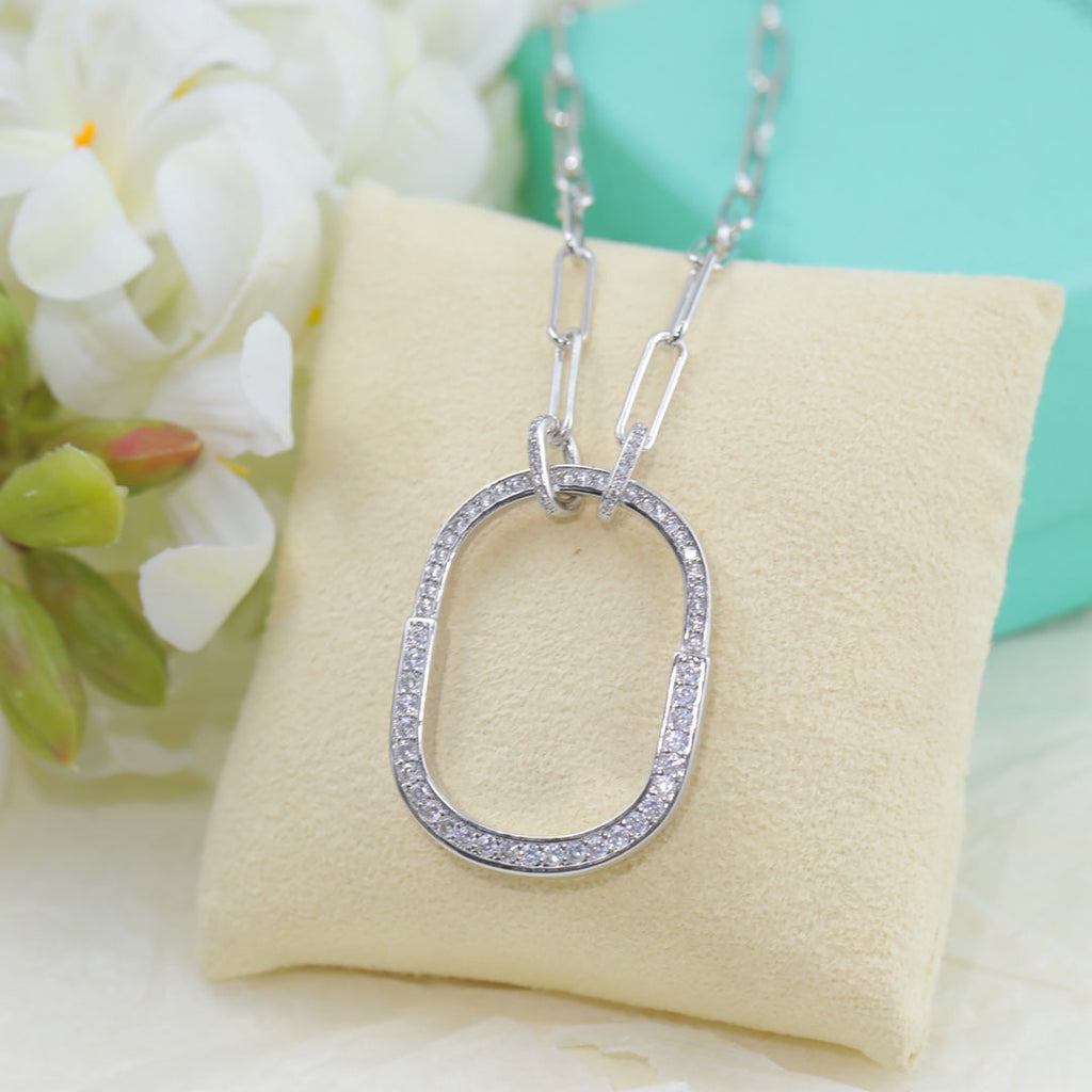 18K T Lock Pendant Pave Diamonds Necklace