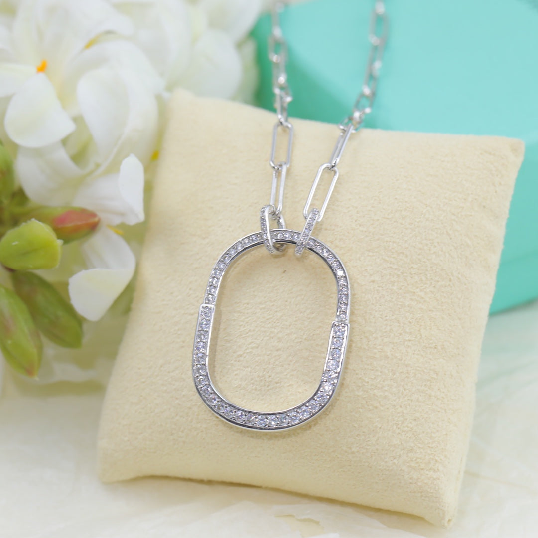 18K T Lock Pendant Pave Diamonds Necklace