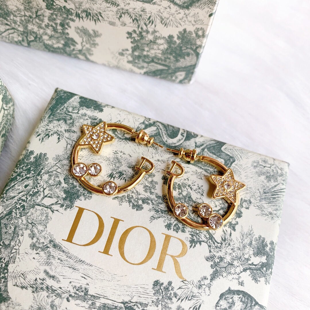 18K CD Star Pink Crystals Earrings