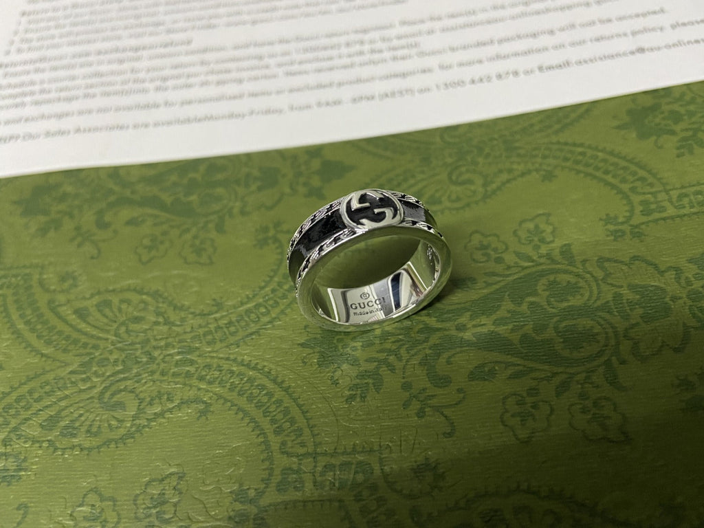 GG Interlocking G Black Enamel Ring