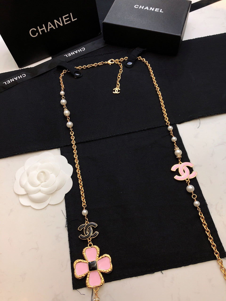 18K CC Pink Flowers Necklace