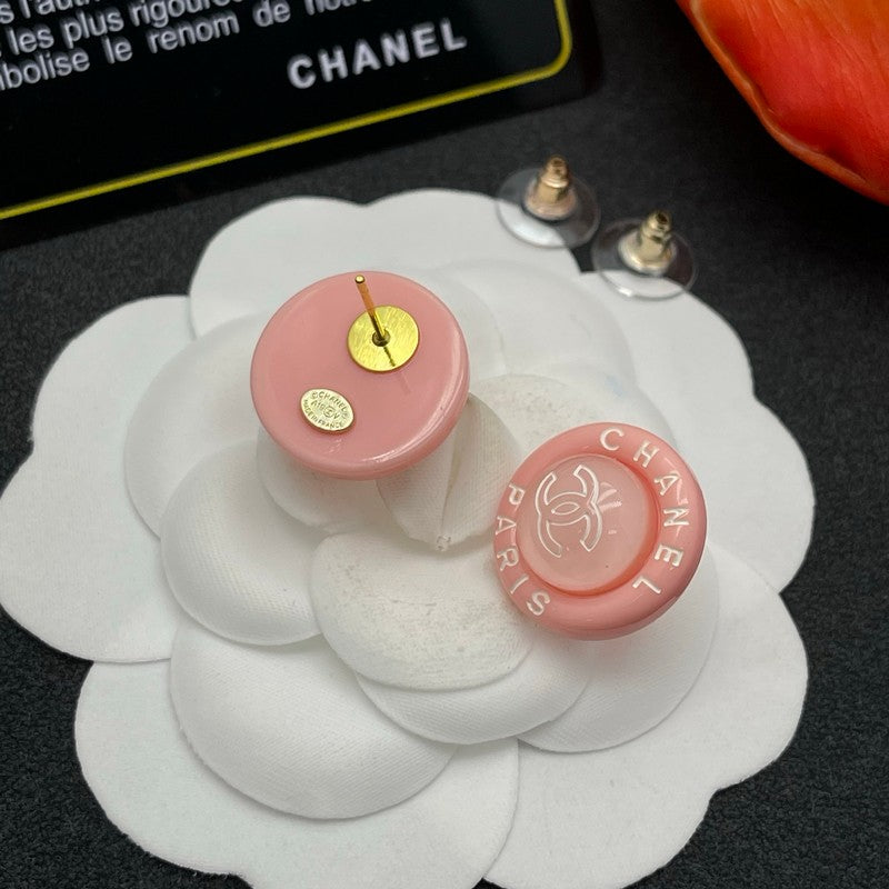 18K CC Pink Round Earrings