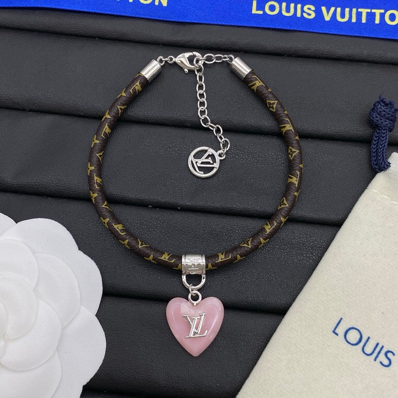 18K Louis Leather Pink Heart Bracelet