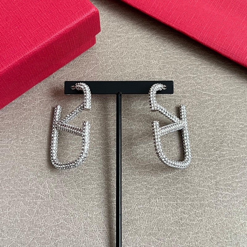 18K Vlogo Diamond Earrings
