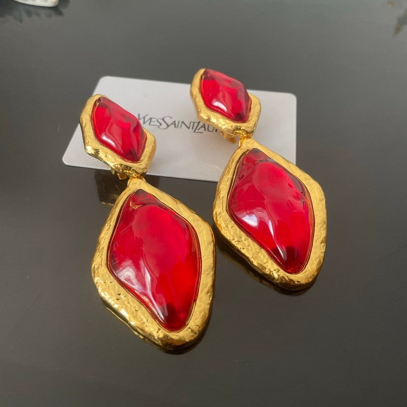 18K Saint Red & Blue Crystal Gold Earrings