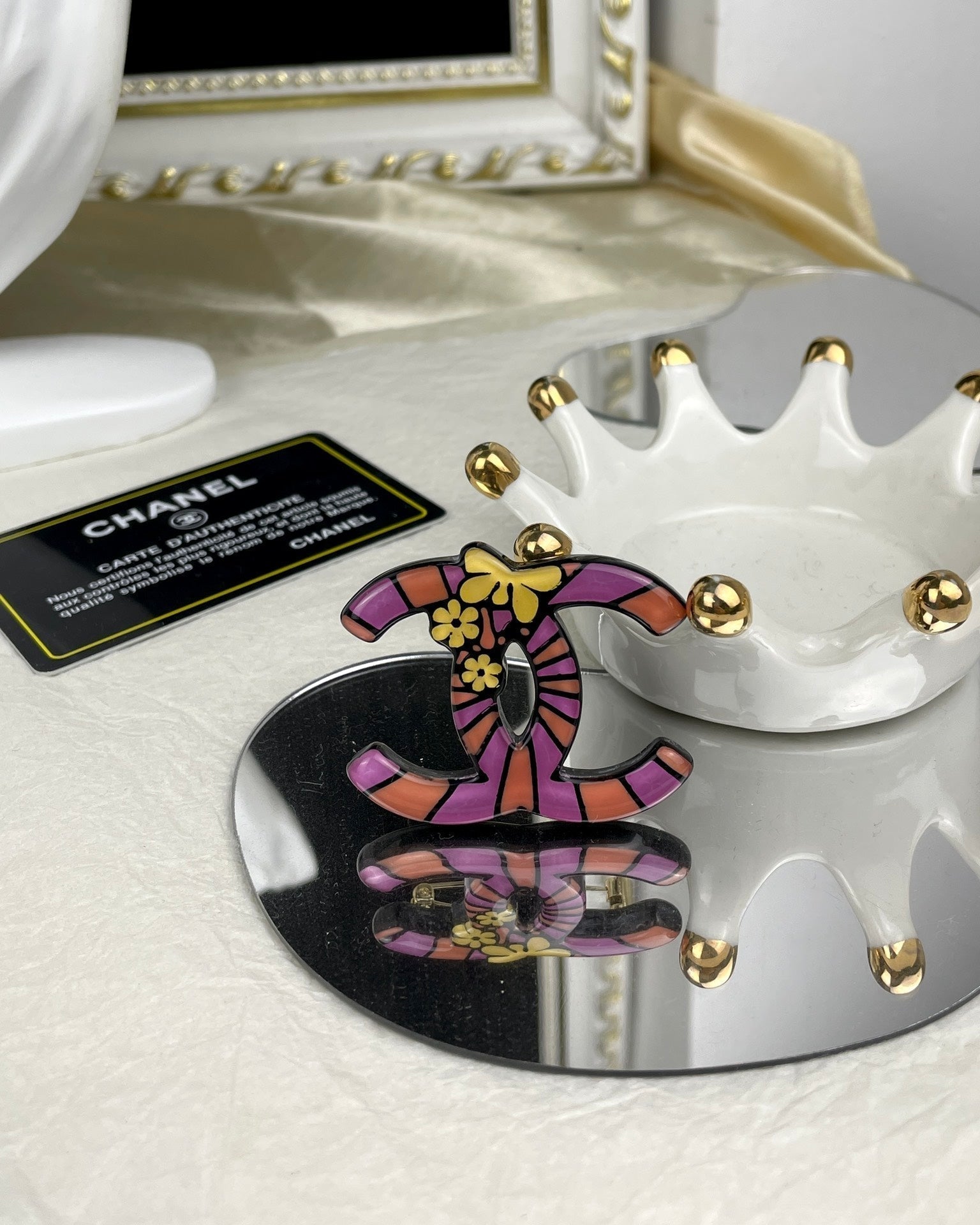 18K CC Pink Resin Brooch