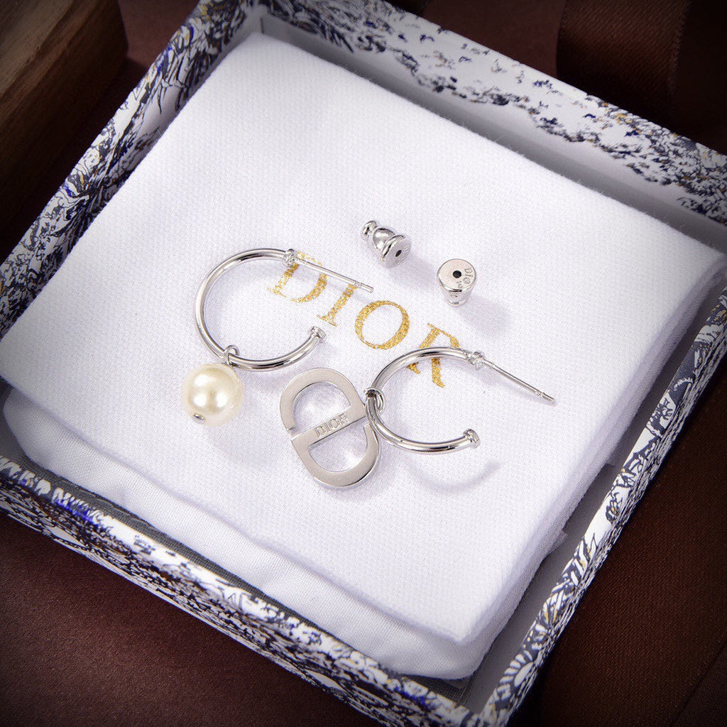 18K Petit CD Pearl Earrings