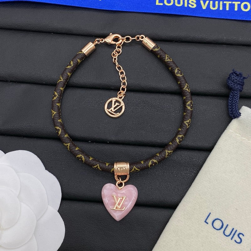 18K Louis Leather Pink Heart Bracelet