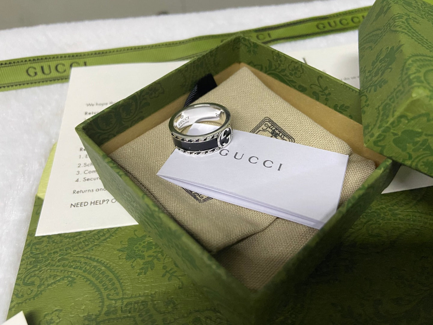 GG Interlocking G Black Enamel Ring