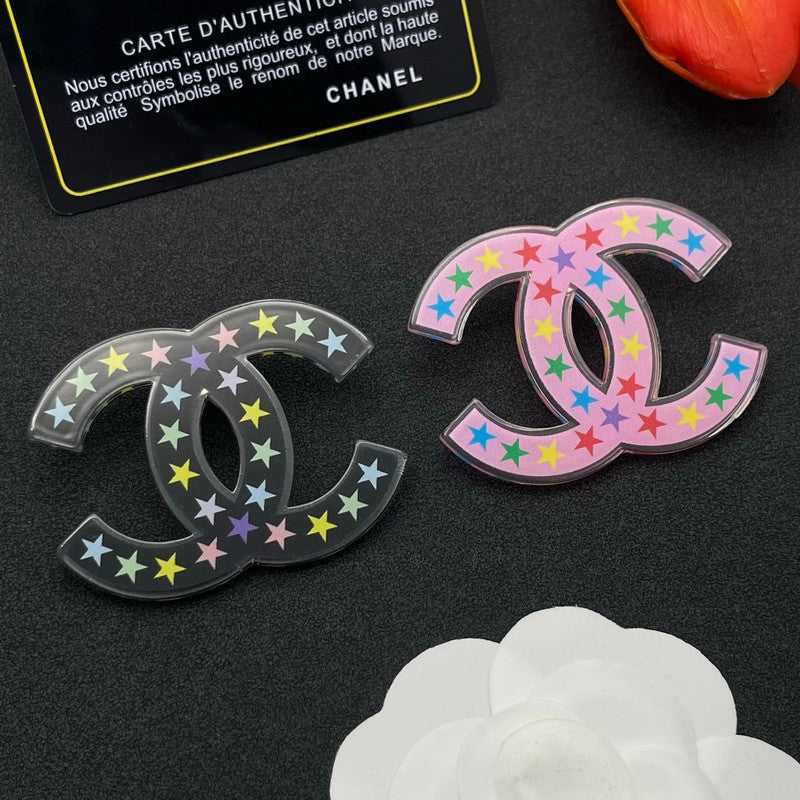 18K CC Pink & Black Star Brooch