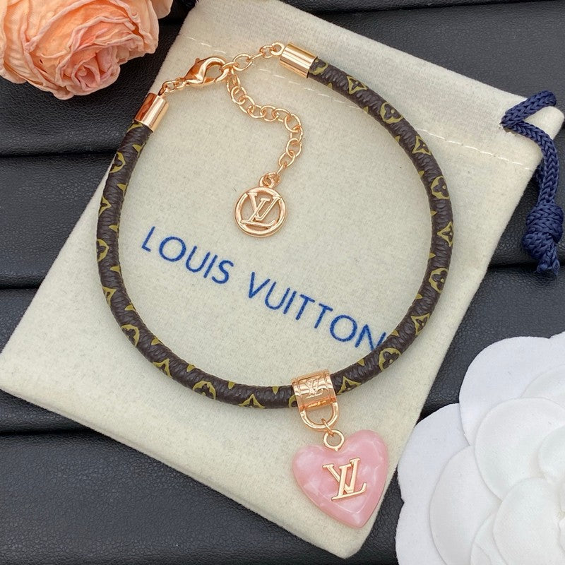 18K Louis Leather Pink Heart Bracelet