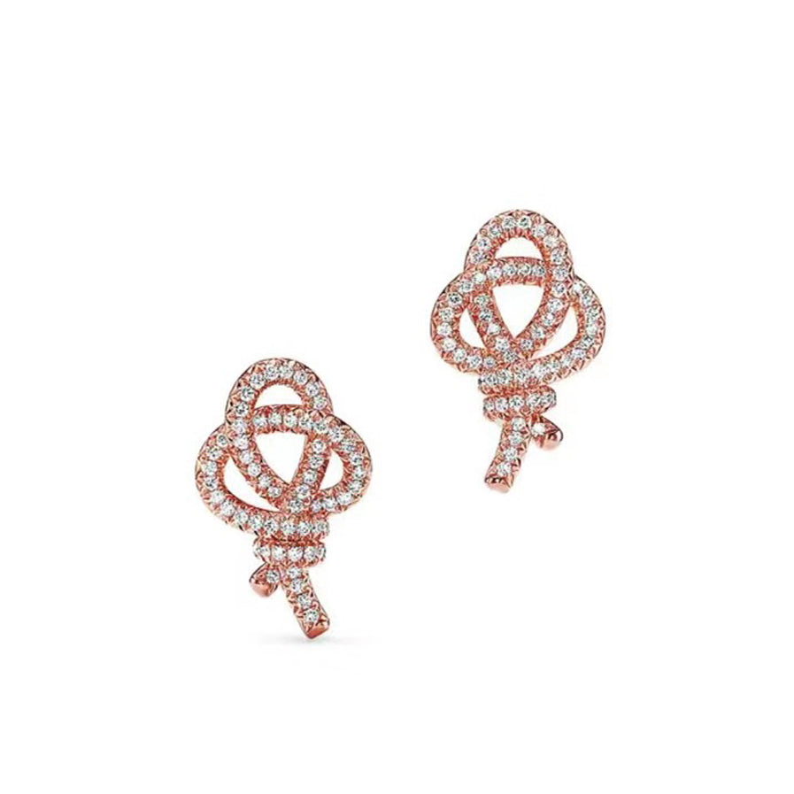 18K T Keys Woven Diamond Earrings
