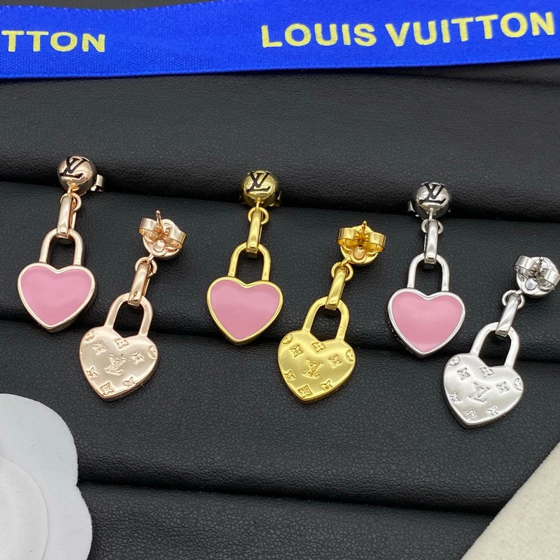 18K Louis Pink Heart Gold Earrings